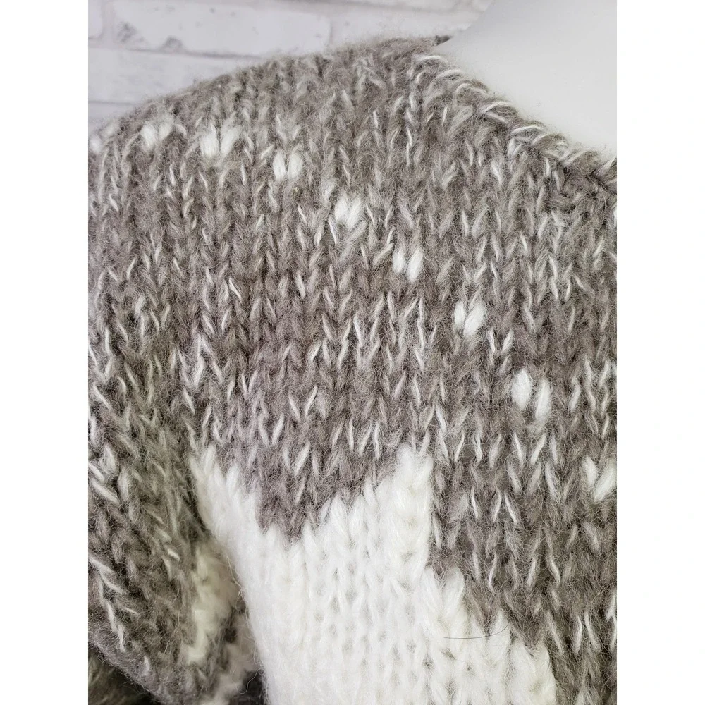 Vintage 1980s wool blend hand knit women's sweater quilt stars design - Small‎